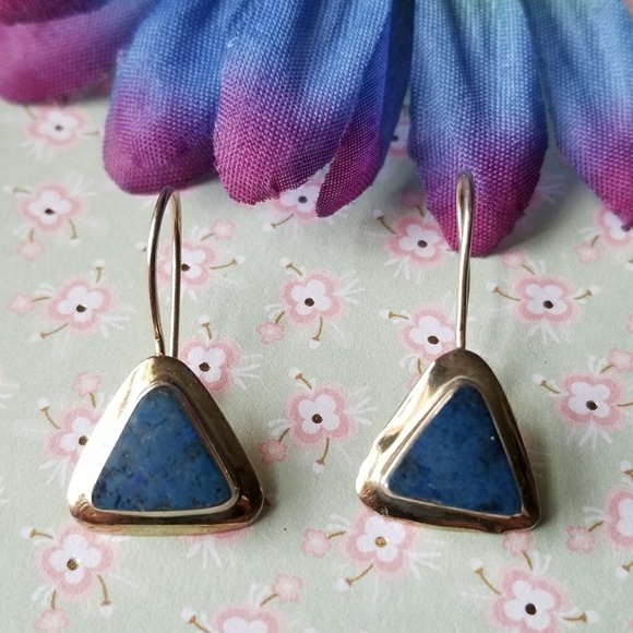 Vintage Jewelry - Vintage Blue stone Sterling Silver drop earrings